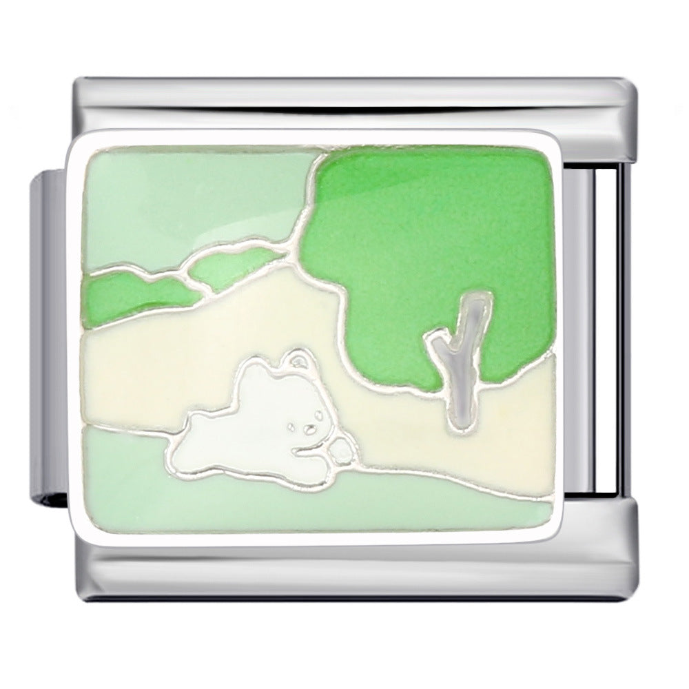 Italian Module Bracelet Stainless Steel Welding Drip Oil Animal Pattern DIY Free Splicing Combination Bracelet Accessories