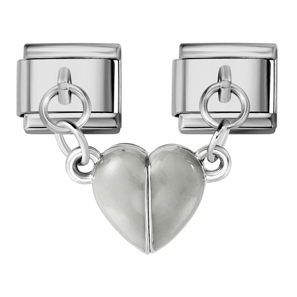 Luminous Magnetic Heart Shaped Italian Module Bracelet Stainless Steel Double Hook DIY Free Splicing Bracelet