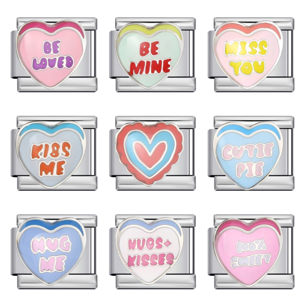 Cross Border E-commerce Love English Series Titanium Steel Welding Drip Oil DIY Italian Module Bracelet Personalized Accessories