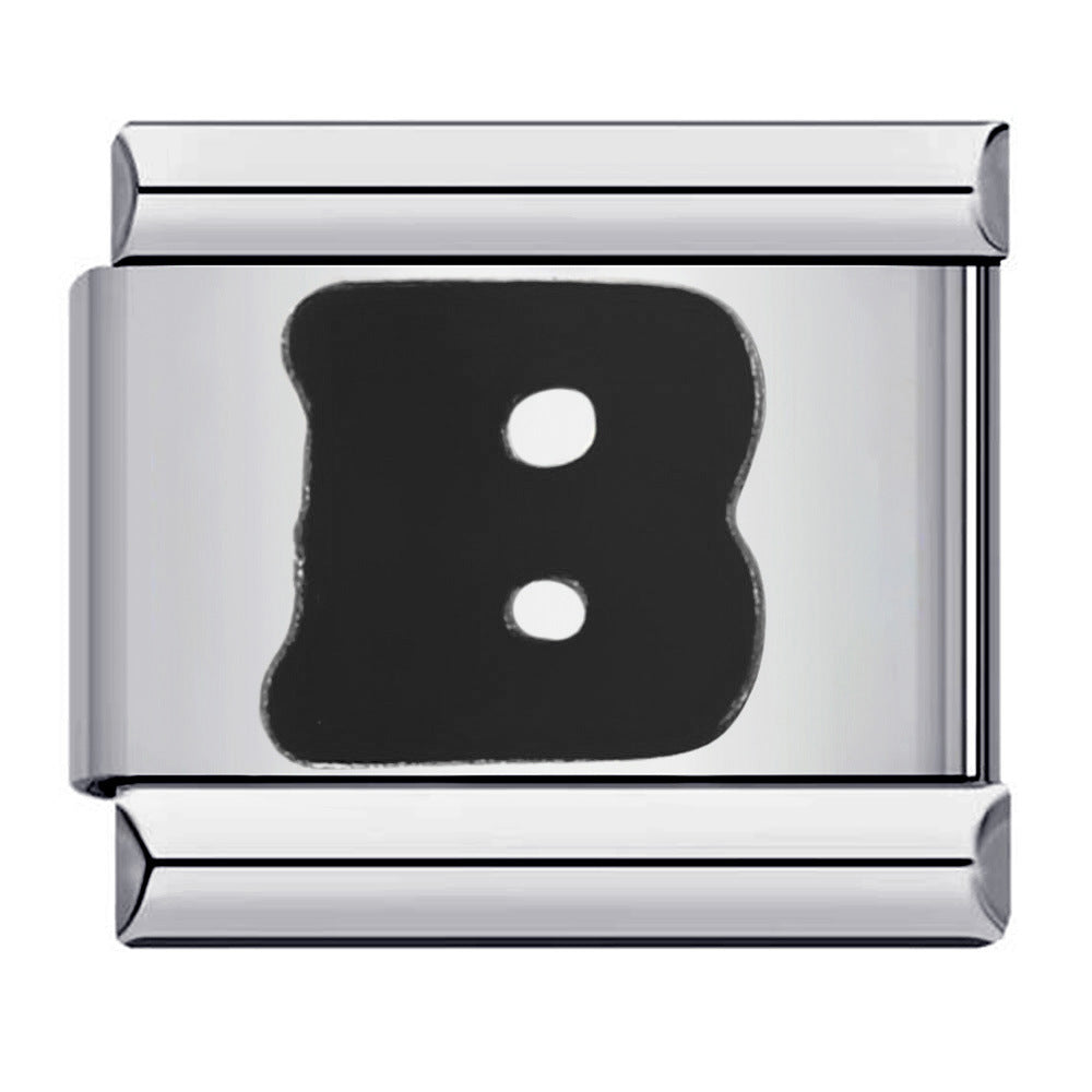 New Titanium Steel Black Alphabet DIY Italian Charm Bracelet Custom Name Link Chain