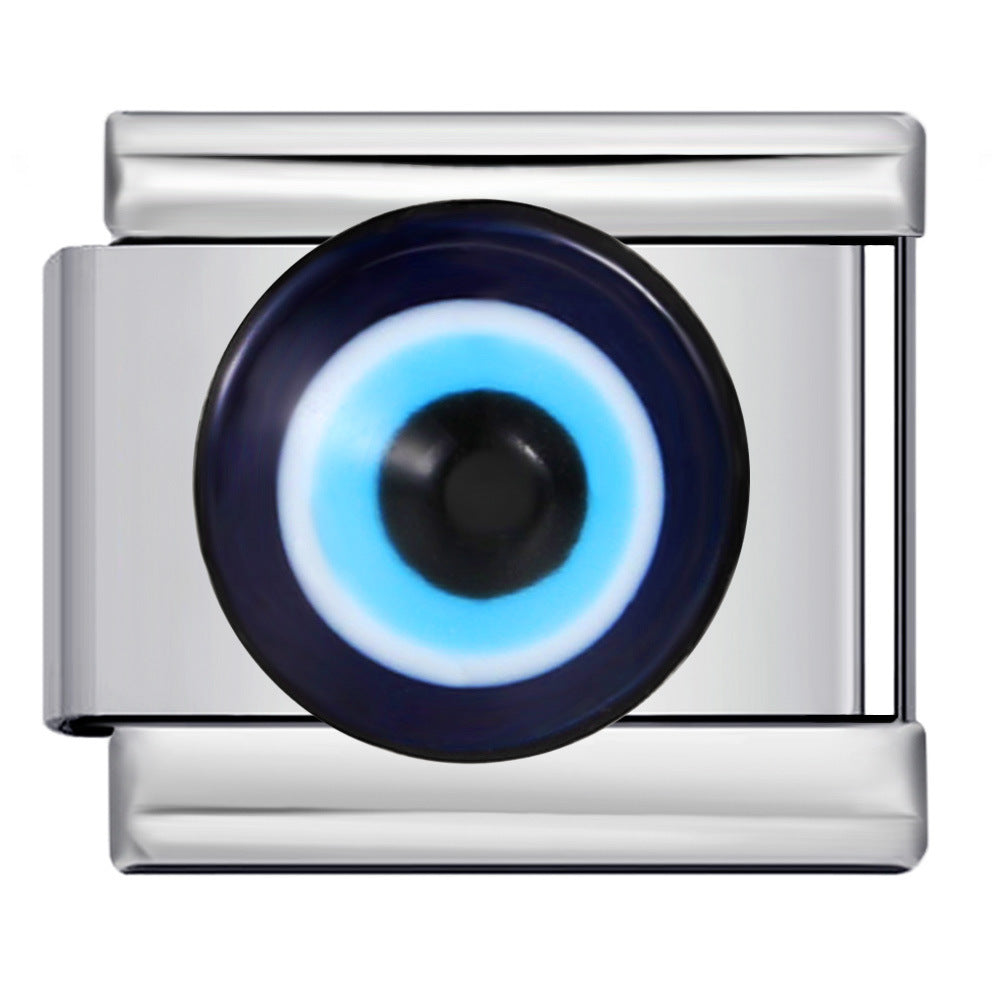 Cross Border New Devil's Eye Italian Module Bracelet Titanium Steel Welding Drip Oil Cartoon DIY Elastic Bracelet