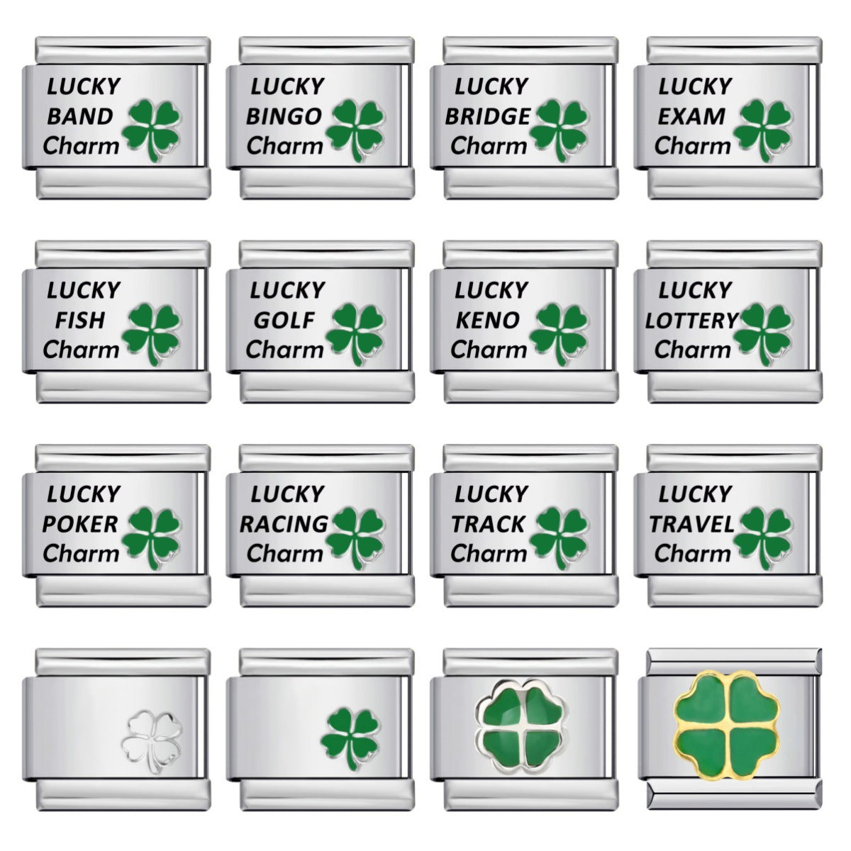 Lucky Clover Laser Carving Italian Module Bracelet Stainless Steel DIY Fashion Bracelet Strap Chain