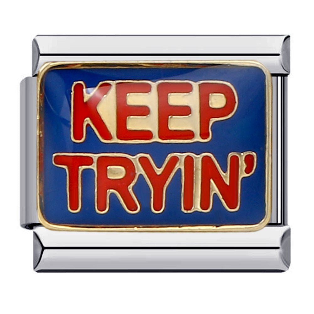 Blue Titanium Steel Welded Pattern Italian Modular Bracelet, Gold-Plated Drip Enamel Free Combination Link Bracelet