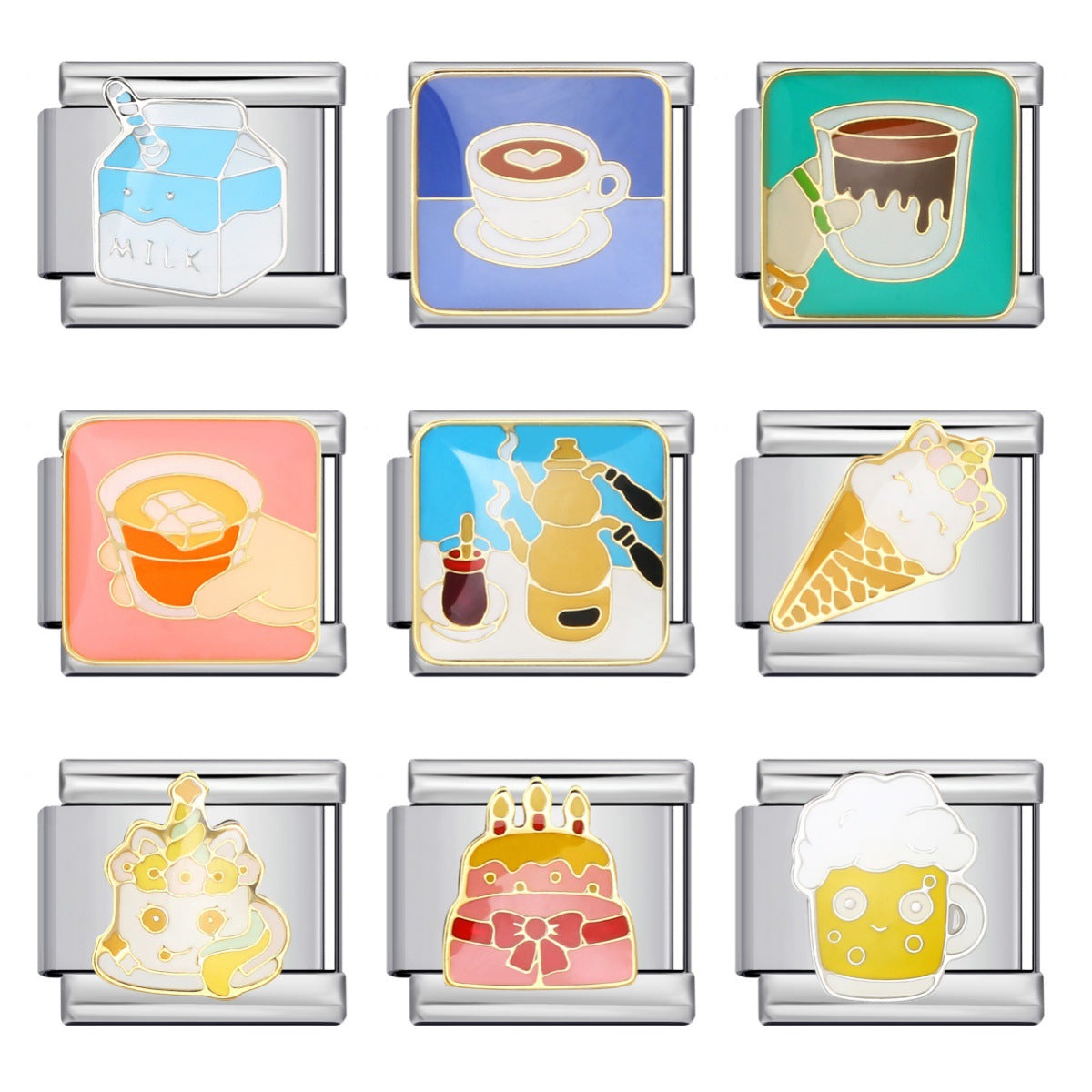 Gourmet Series Italian Module Bracelet Titanium Steel Welding Drip Oil Cartoon Pattern DIY Elastic Splicing Bracelet