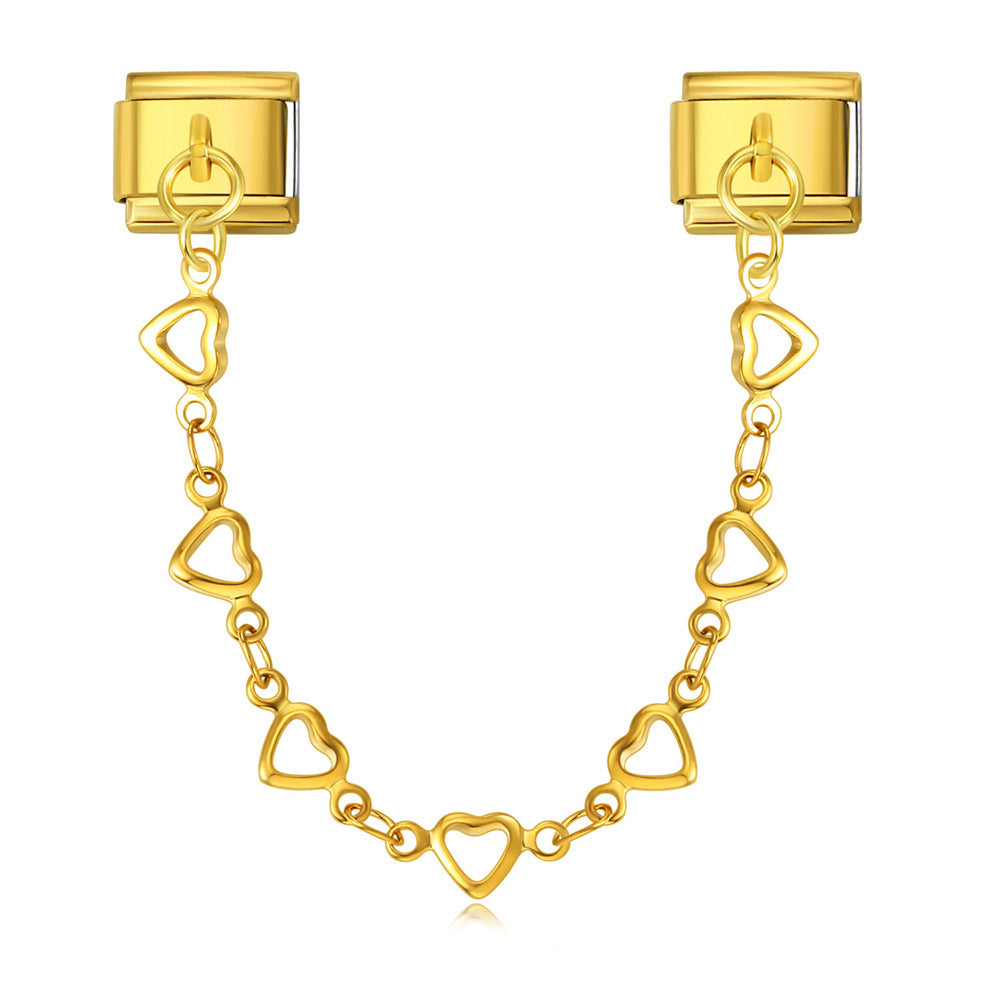 New Stainless Steel Heart-shaped Pendant Italian Module Bracelet with Double Hooks DIY Elastic Splicing Strap Chain