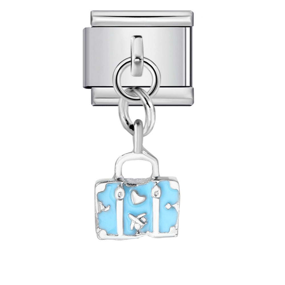 Elliptical Pendant Butterfly Titanium Steel Drip Oil DIY Italian Module Bracelet, Single Hook Splicing Elastic Bracelet