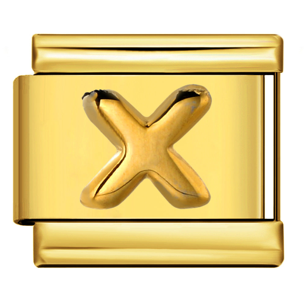 Golden Convex Letter Series Italian Module Bracelet Titanium Steel Stamping DIY Elastic Splicing Bracelet Accessories