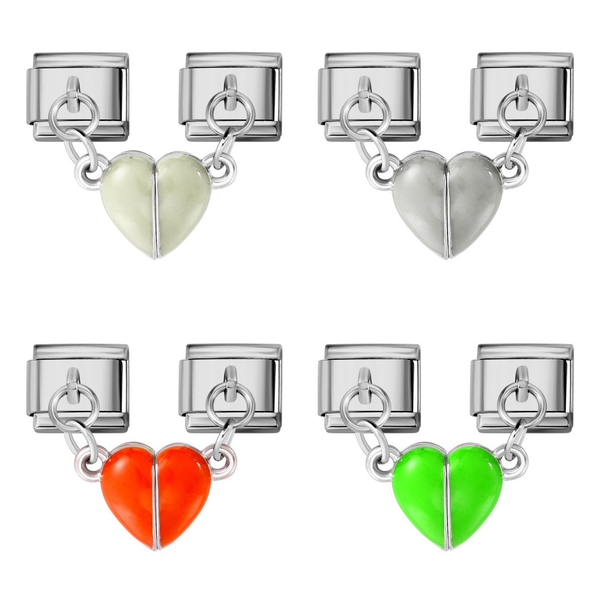 Luminous Magnetic Heart Shaped Italian Module Bracelet Stainless Steel Double Hook DIY Free Splicing Bracelet