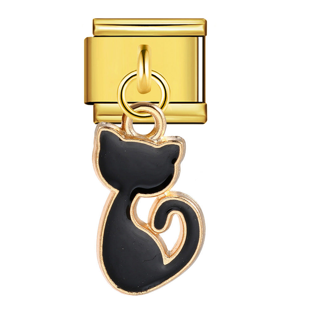 Charm Pendant Hook Style Italian Module Bracelet Titanium Steel Drip Oil Pattern DIY Bracelet Gift for Girls