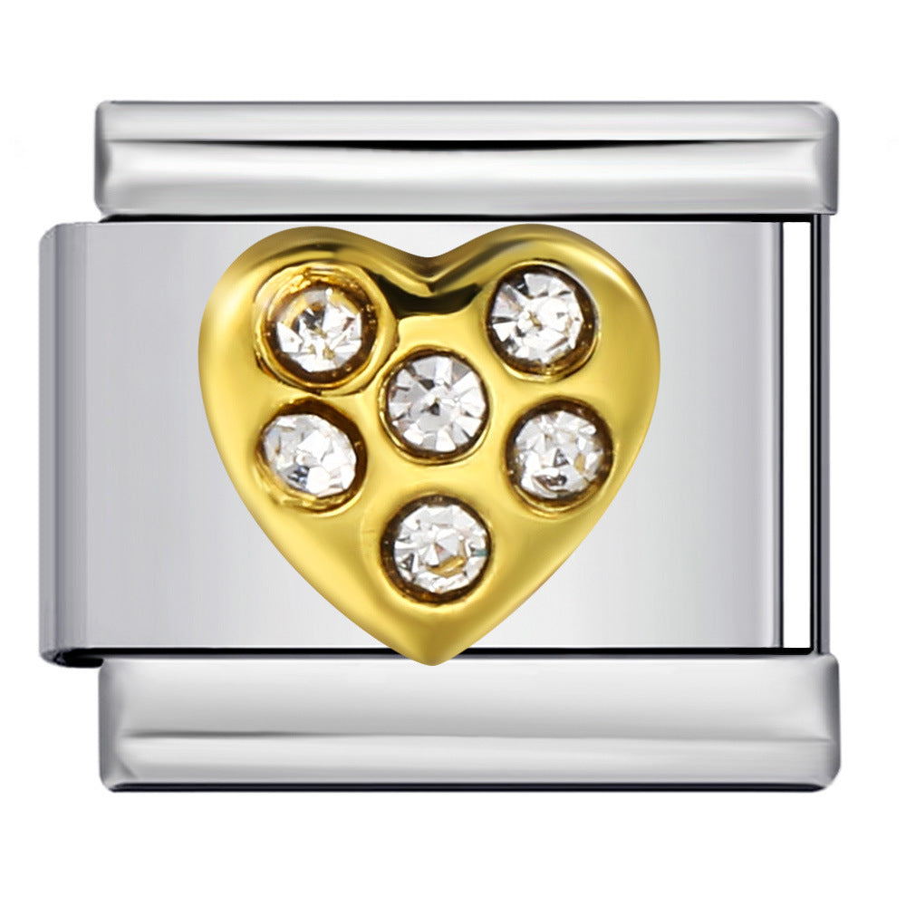 Italian Module Bracelet Gold and Silver with Diamond Pattern DIY Titanium Steel Welding Elastic Personalized Splicing Bracelet Wholesale