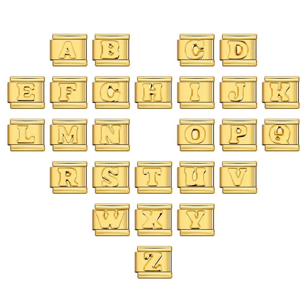 Golden Concave Letter Series Italian Module Bracelet Titanium Steel Stamping DIY Elastic Splicing Bracelet Accessories