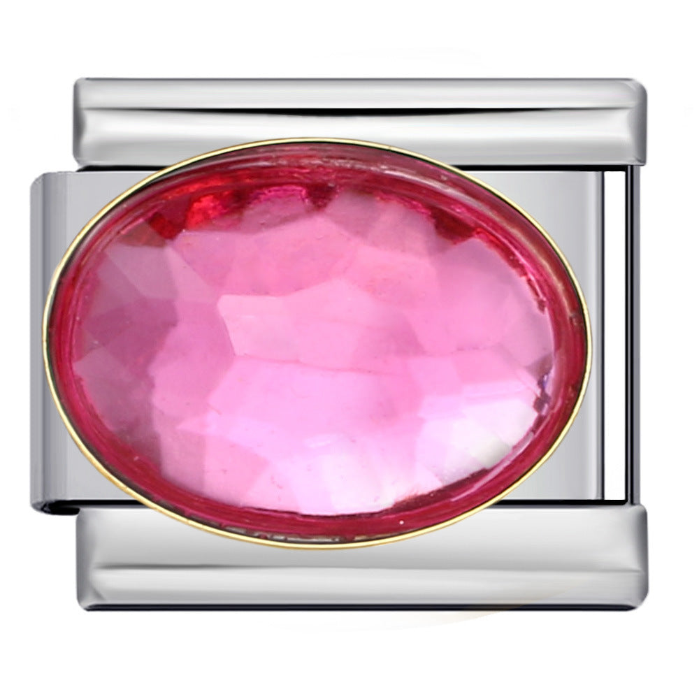 New Diamond Inlaid Stainless Steel Italian Module Bracelet Welding Large Elliptical Colored Stone DIY Elastic Bracelet Accessories