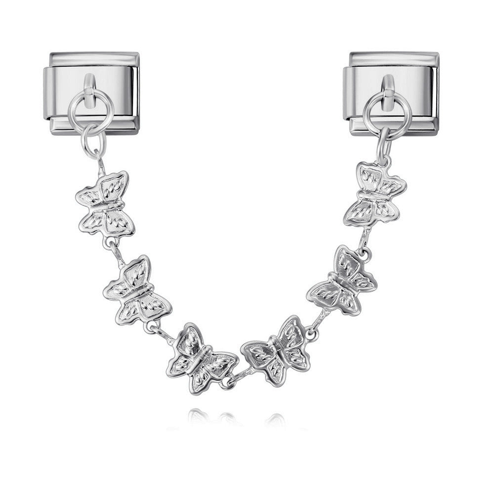 New Gold and Silver Bottom Double Hanging Pendant Italian Module Bracelet Stainless Steel Hook DIY Elastic Strap Chain