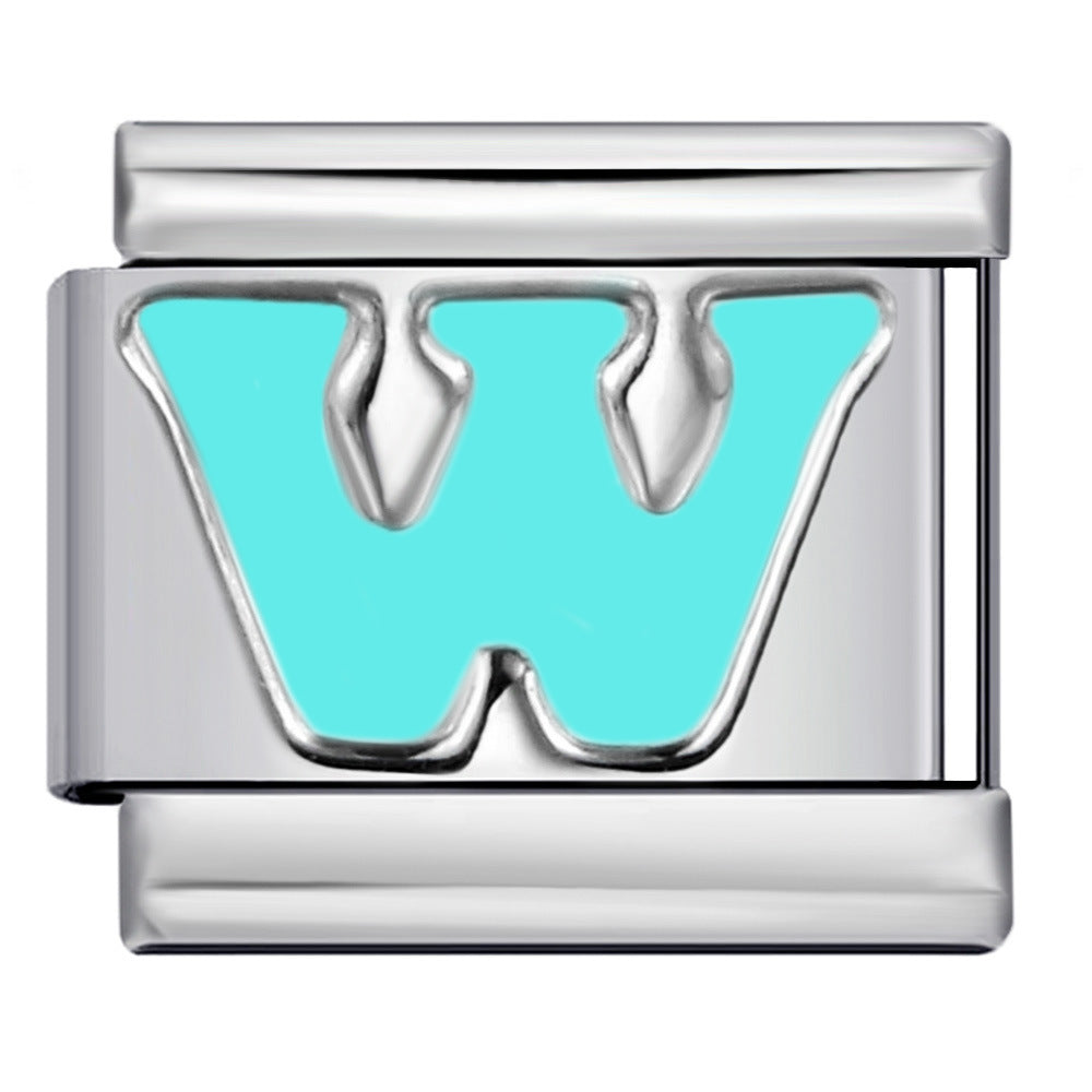 New Titanium Steel Sky Blue English Letter Series DIY Elastic Bracelet Accessories Italian Module Bracelet Alphebat