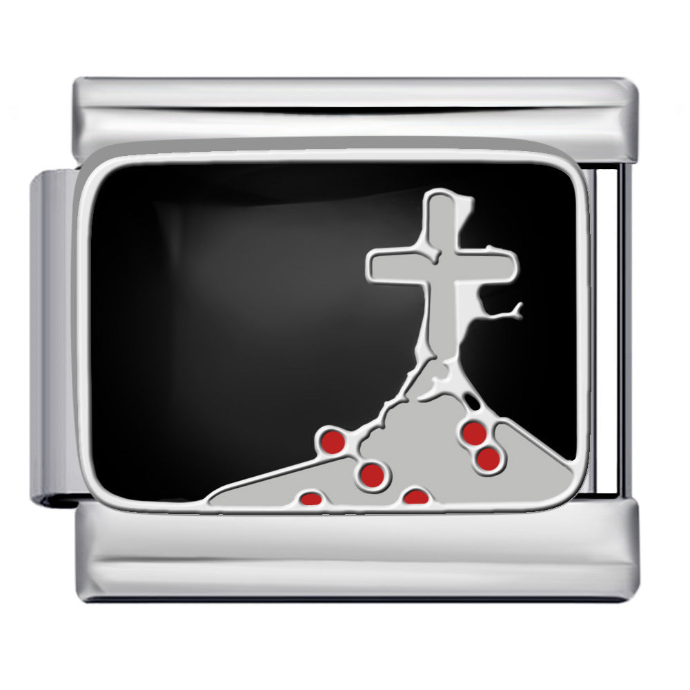 New DIY Italian Module Bracelet Titanium Steel Drip Oil Welding Pattern Strap Chain Fashion Splicing Strap Chain