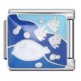 Blue Ocean Element Italian Module Bracelet - Stainless Steel Welded Pattern DIY Stretchable Fashion Bracelet