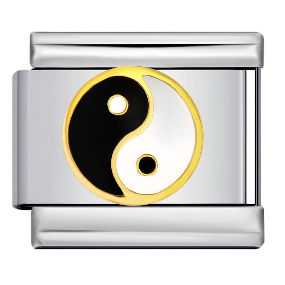 European and American Cross-border Italian Module Bracelet DIY Titanium Steel Welding Pattern Gold-plated Drip Oil Bracelet Accessories Wholesale