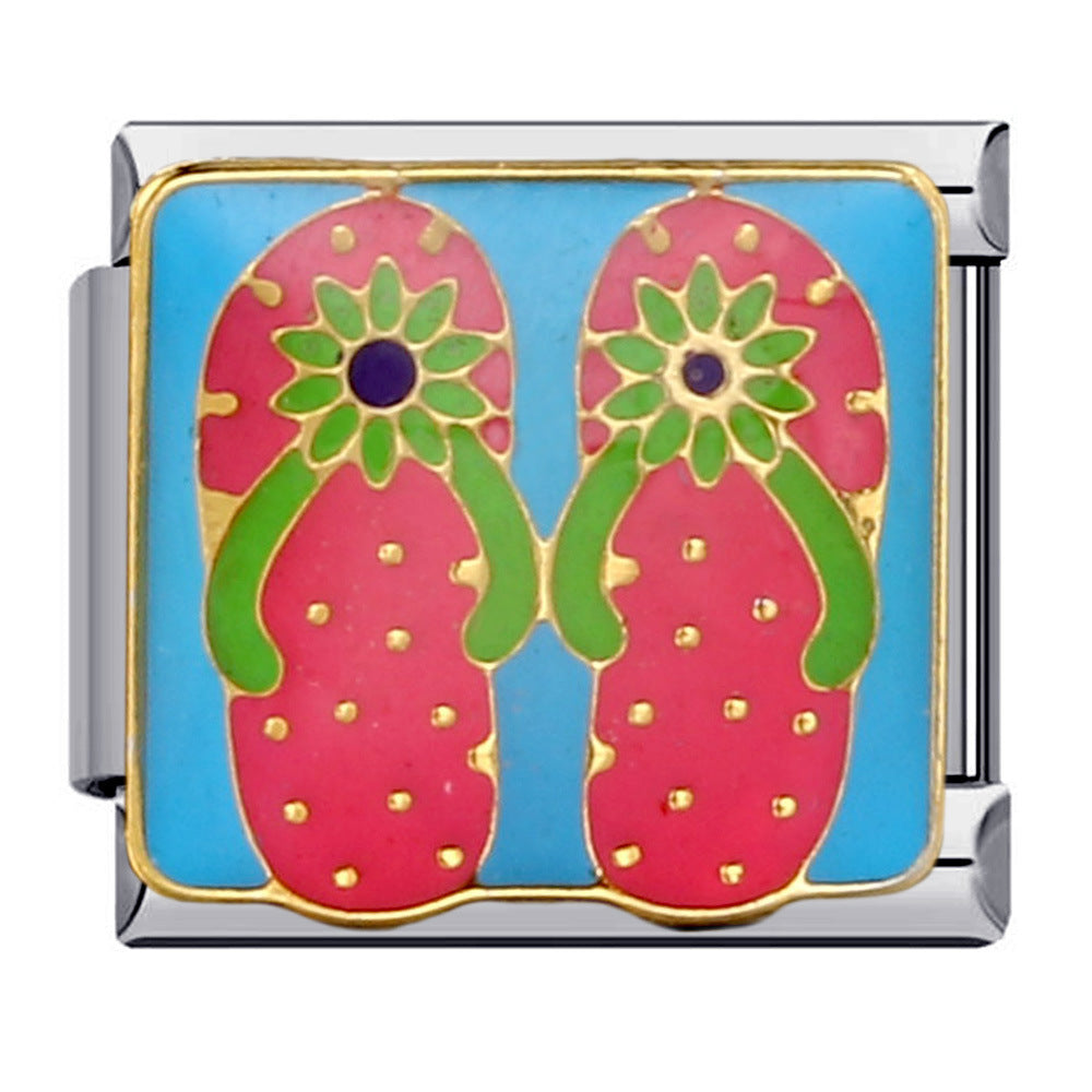 New Flower Series Titanium Steel Bracelet Welding Pattern Drip Oil DIY Italian Module Bracelet Strap Chain Wholesale