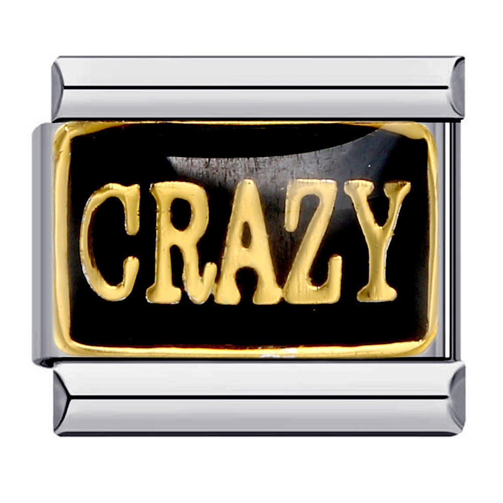 Black Gold Plated Cartoon DIY Italian Modular Bracelet Unique Welded Pattern Stainless Steel Bangle