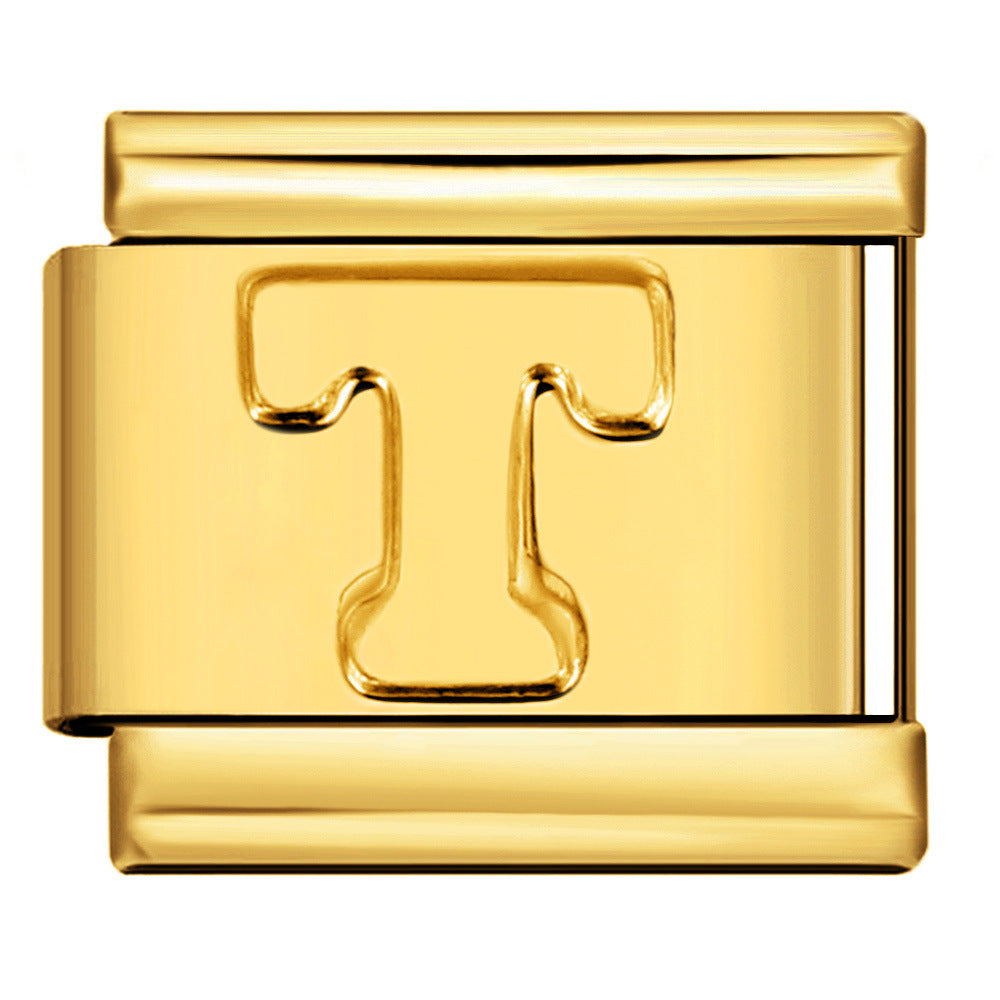 Golden Concave Letter Series Italian Module Bracelet Titanium Steel Stamping DIY Elastic Splicing Bracelet Accessories