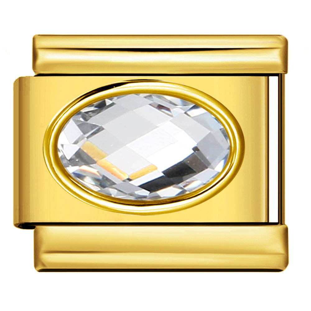 Italian Style Gold Plated Oval Birthstone Bracelet Stainless Steel DIY Customizable Fashion Jewelry Wristband