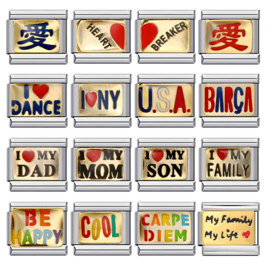 Gold Bottom English Love Italian Module Bracelet Stainless Steel Welding Gold Plating Drip Oil DIY Elastic Bracelet