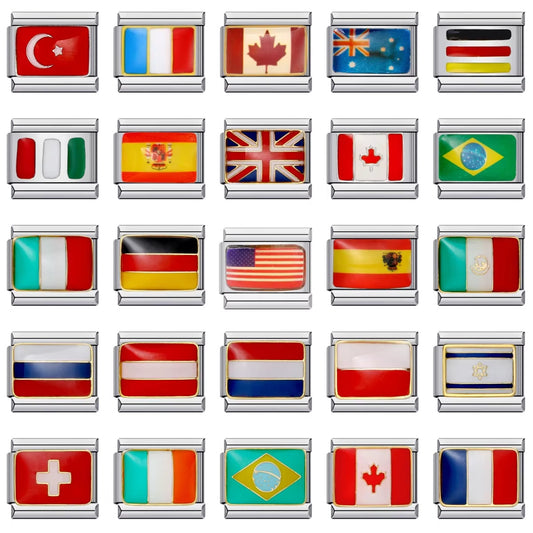 Flag, National Flag, Italian Module, Bracelet, Stainless Steel, Gold-plated, Oil Dripping, Welding Pattern, DIY Bracelet Wholesale