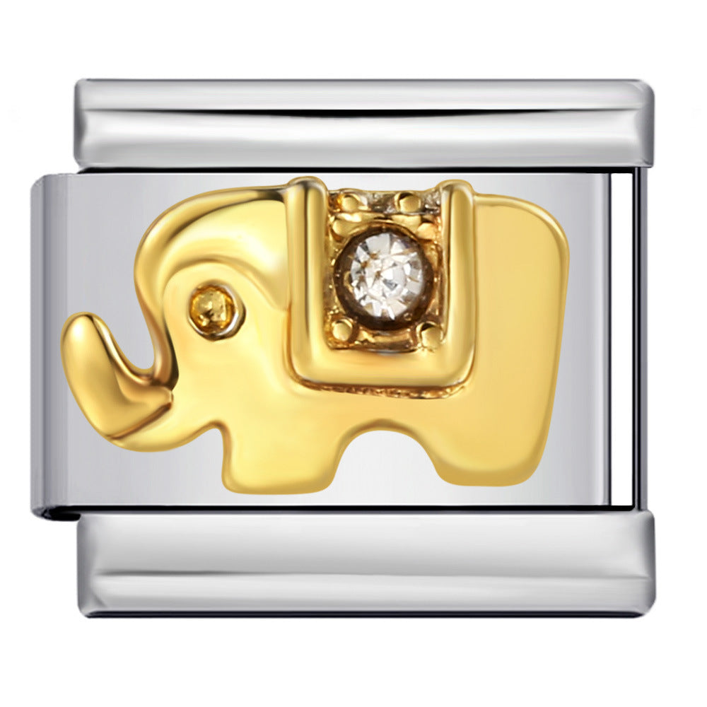 Italian Module Bracelet Gold and Silver with Diamond Pattern DIY Titanium Steel Welding Elastic Personalized Splicing Bracelet Wholesale