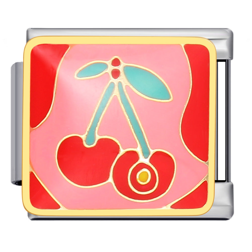 Bow & Cherry Pattern Italian Module Bracelet Titanium Steel Welded Drip-Oil DIY Bracelet Women's Jewelry