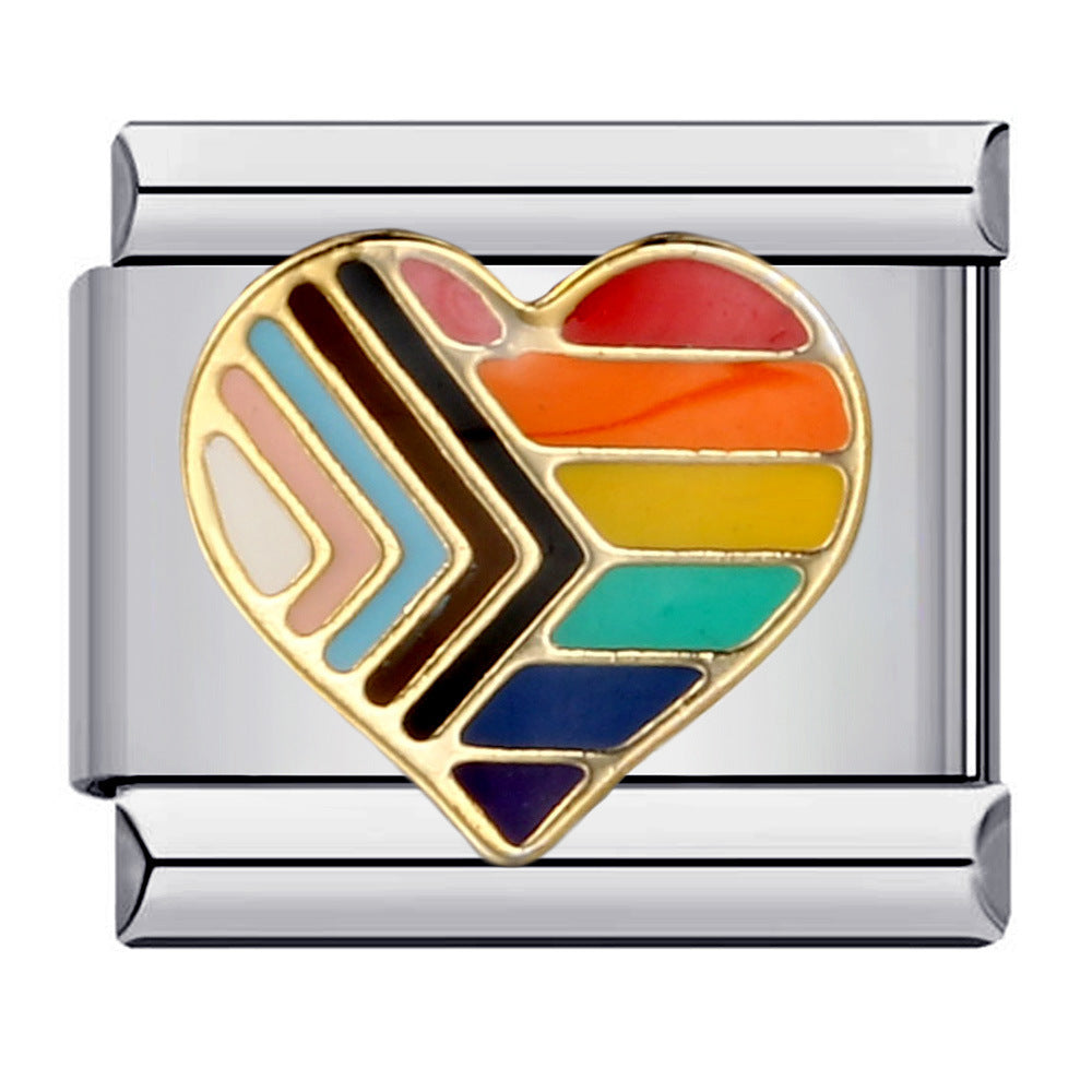 Cross Border Hot Selling Rainbow Love Italian Module Bracelet, Stainless Steel Elastic DIY Bracelet Accessories Wholesale