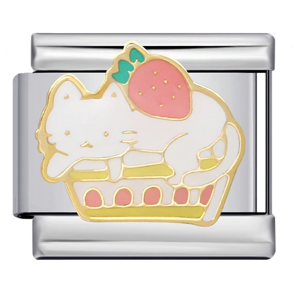 Stainless Steel Welding Drip Oil Animal Pattern DIY Italian Module Bracelet Free Splicing Elastic Accessories Wholesale