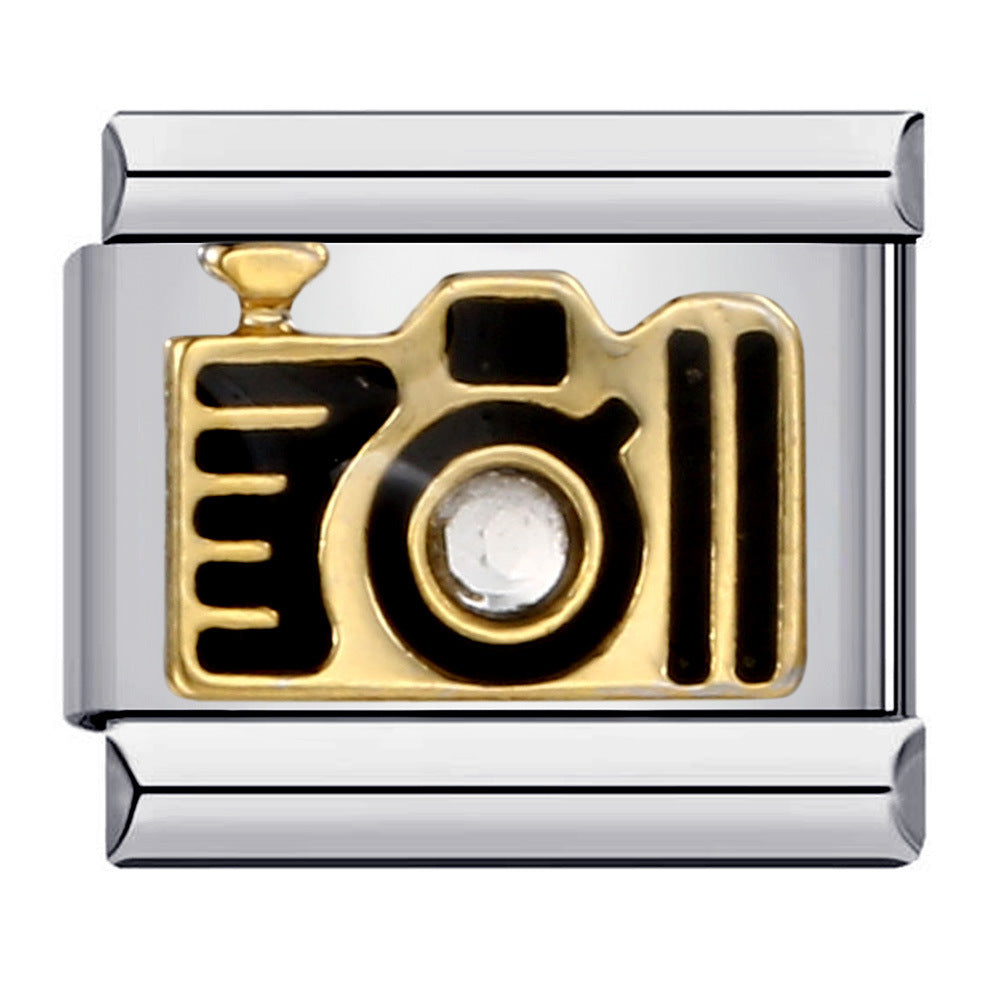 Music Hobby Series Stainless Steel Italian Module Bracelet Titanium Steel Welded Pattern DIY Bangle Wholesale