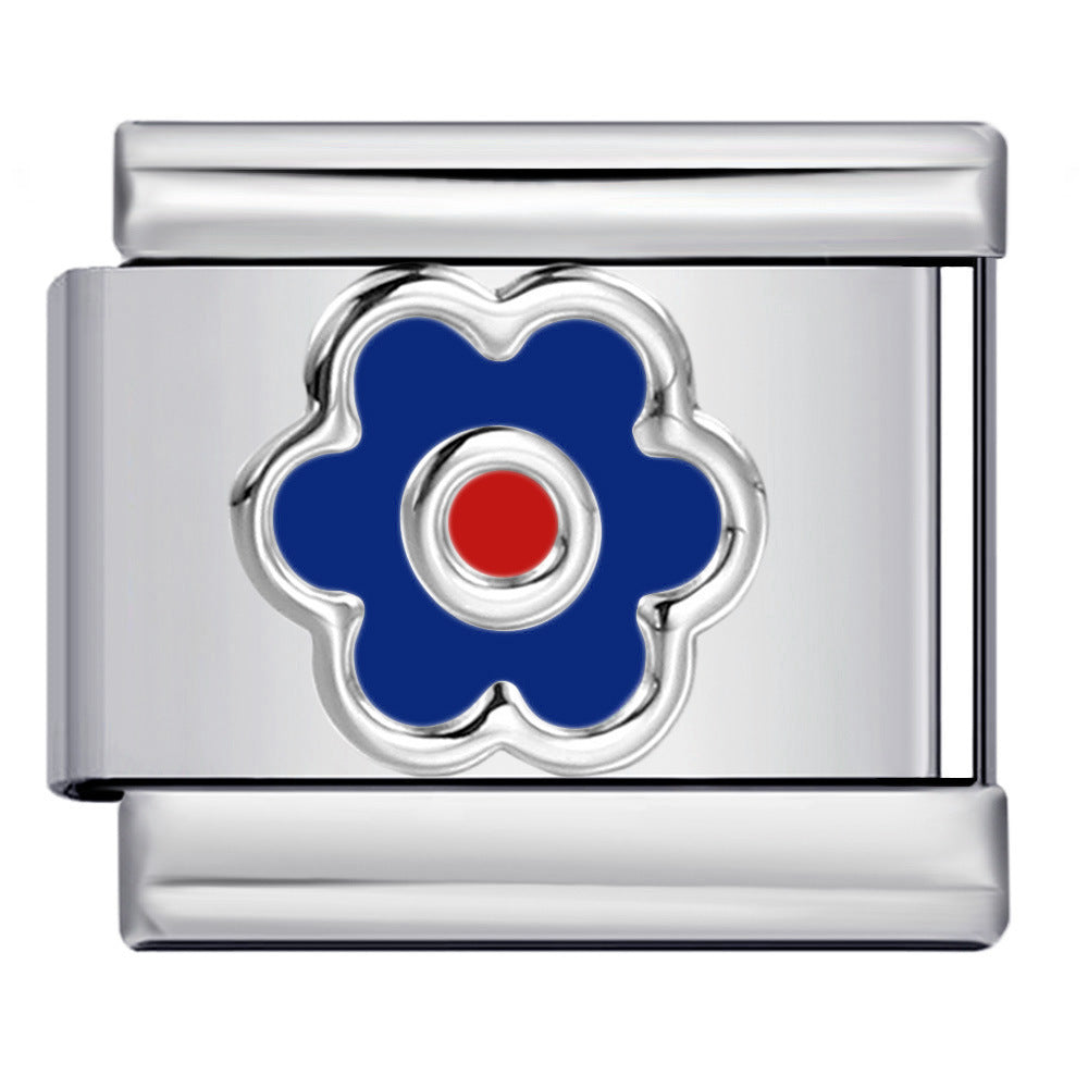 Color Drip Oil Petal Stamping Series DIY Italian Module Bracelet Titanium Steel Gold Plated Elastic Splicing Bracelet