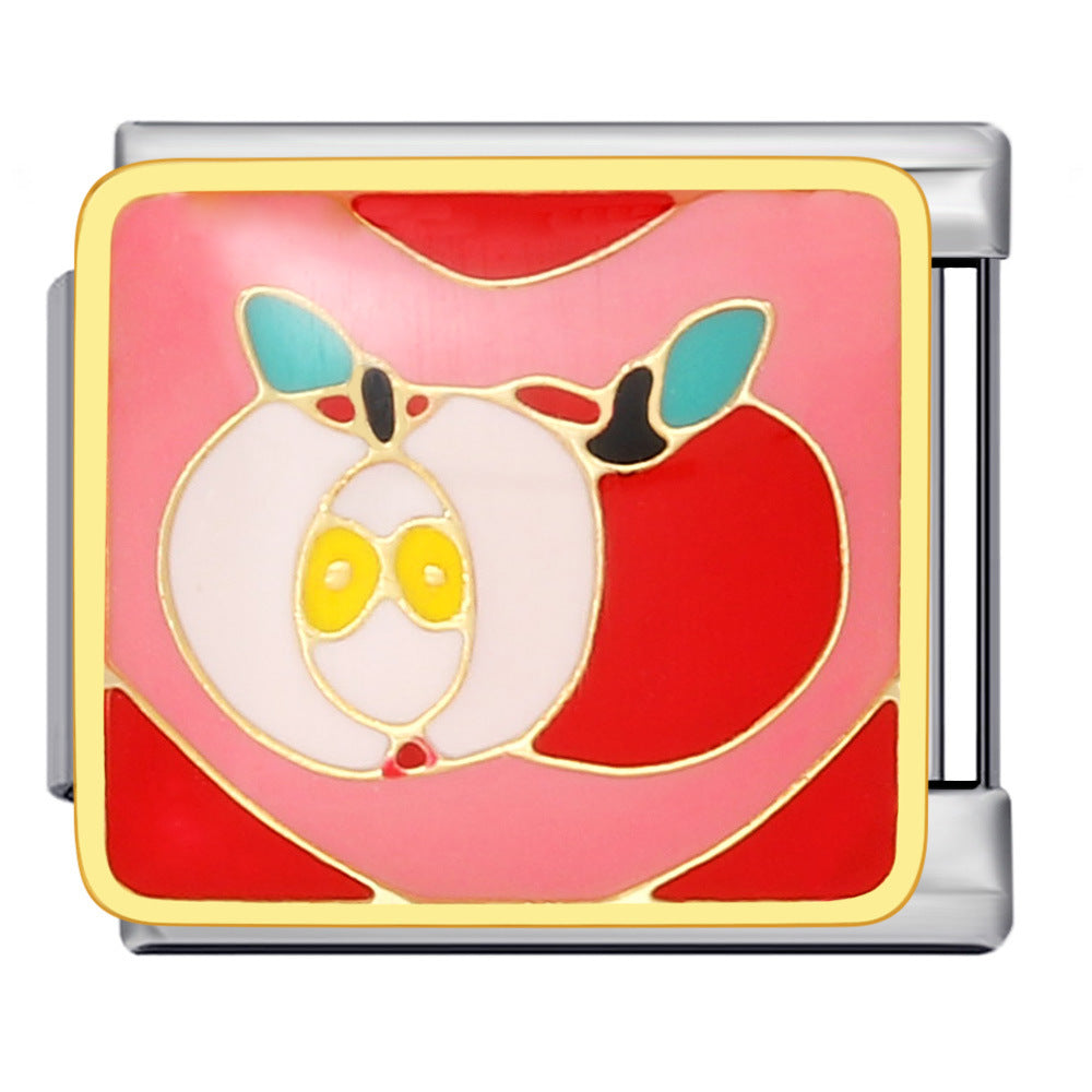 Fruit Series Italian Module Bracelet Titanium Steel Welding Drip Oil Pattern DIY Strap Chain Accessories Wholesale