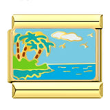 Gold Bottom Tourist Resort Scenery Pattern Italian Module Bracelet DIY Welding Drip Oil Stainless Steel Strap Chain