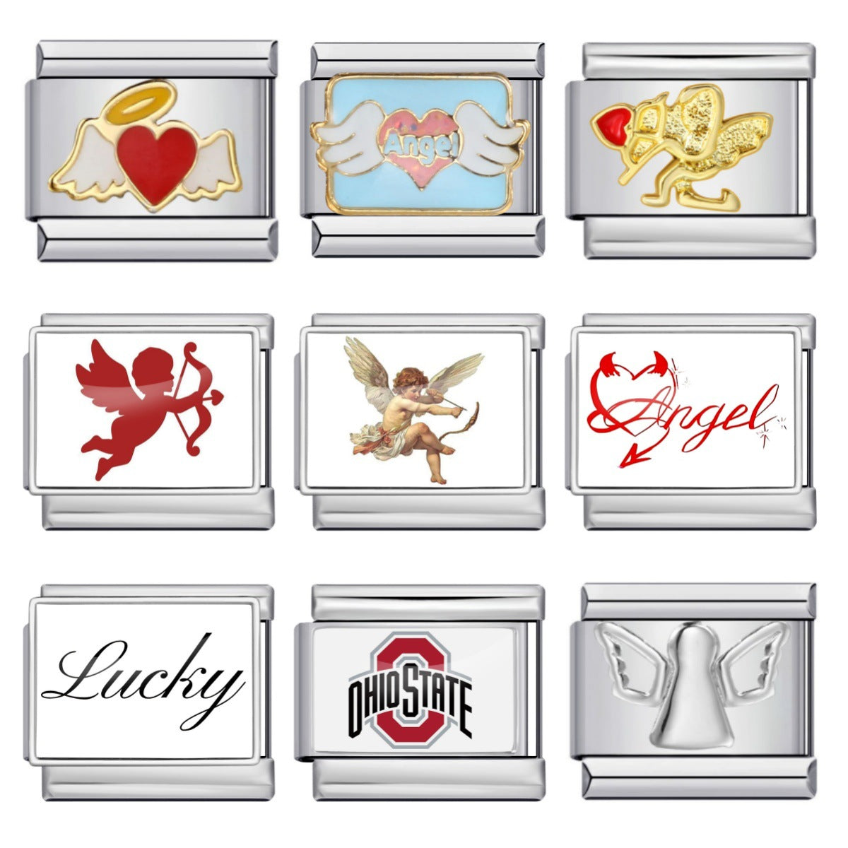 Photo Style Italian Module Bracelet with Angel Pattern Titanium Steel Welding, Gold Plating, Oil Dripping DIY Splicing Bracelet