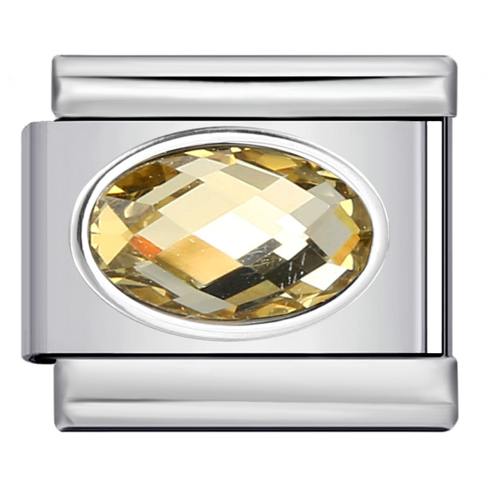 Elliptical Colored Stone Italian Module Bracelet Birthday Stone Stainless Steel DIY Simple and Versatile Bracelet Accessories