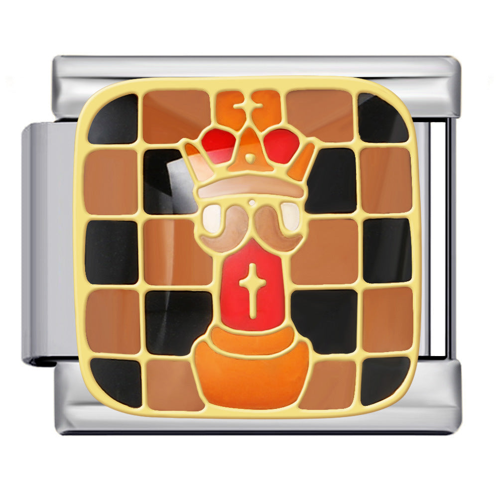 Cross Border Hot Selling Chess Italian Module Bracelet Titanium Steel Welding Gold Plating Drip Oil DIY Splicing Bracelet