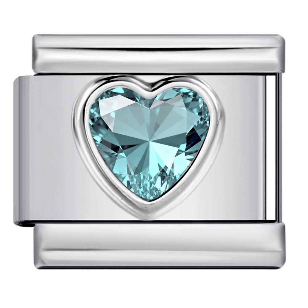 New Love Micro Inlaid Gemstone Italian Module Bracelet Stainless Steel Stamped Crystal Elastic Wristband Accessory