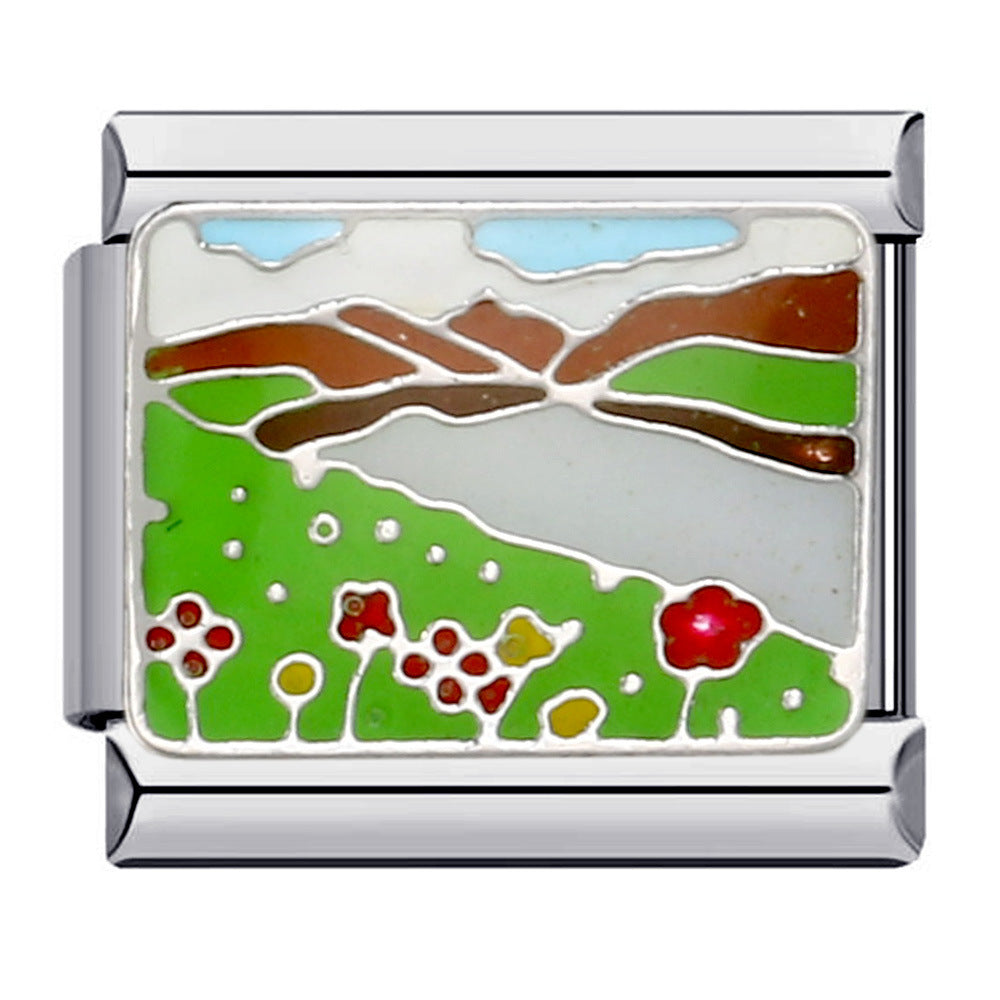 Green Titanium Steel Welded Gold-plated Drip Oil Bracelet Cartoon DIY Italian Module Bracelet Accessories Wholesale