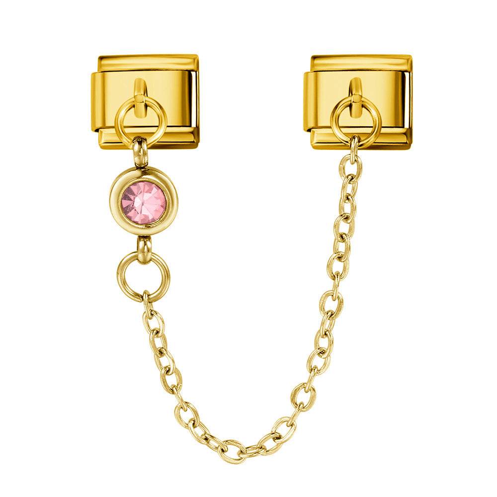 Cross Border Hot Selling 12th Birthday Stone Italian Module Bracelet Gold Hook Pendant DIY Elastic Stainless Steel Bracelet