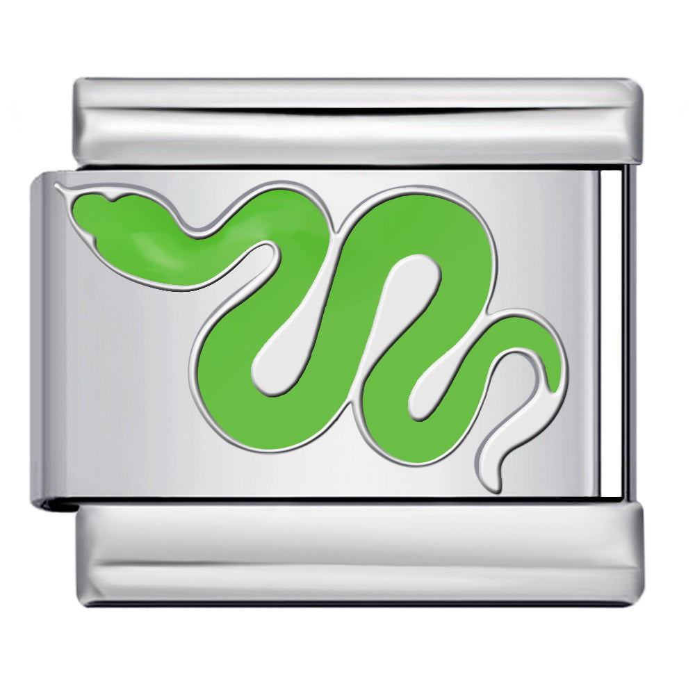 Stainless Steel Welding Drip Oil Animal Pattern DIY Italian Module Bracelet Free Splicing Elastic Accessories Wholesale