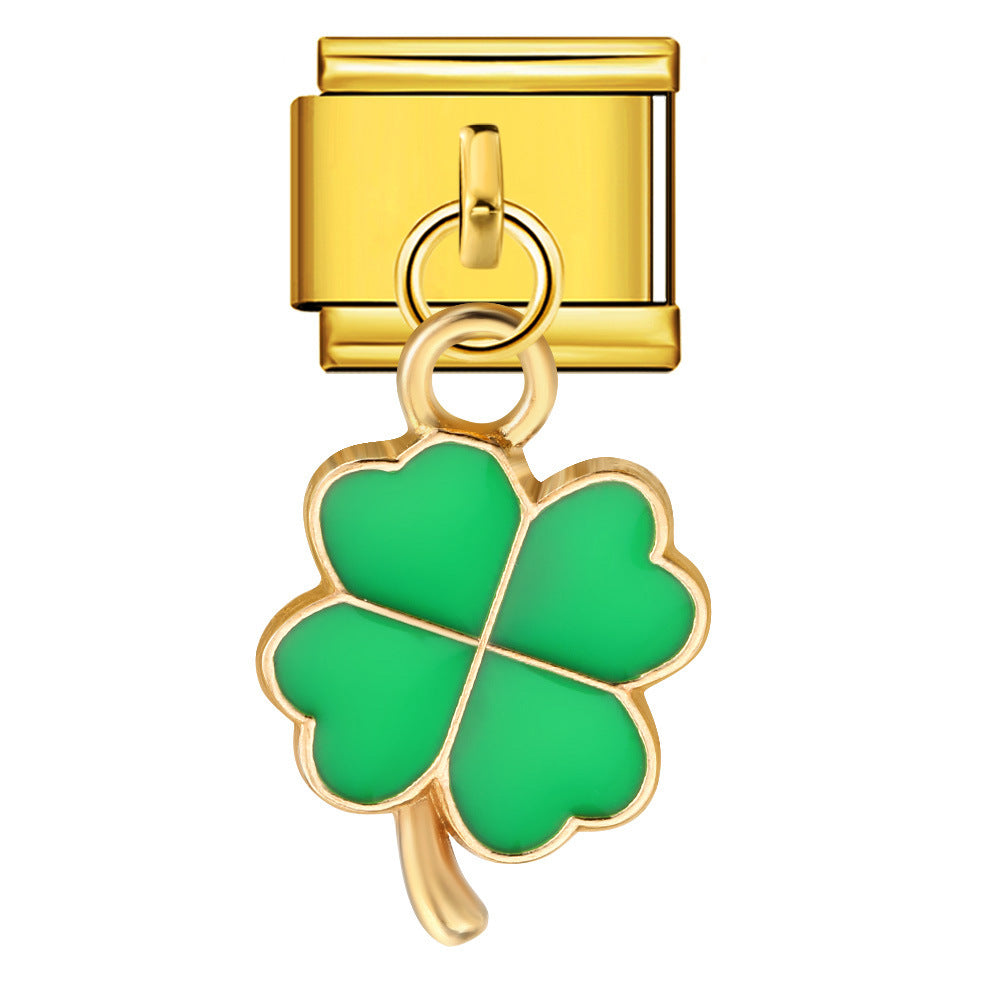 Clover Pendant Italian Module Bracelet Titanium Steel Hook DIY Drip Oil Elastic Free Splicing Strap Chain