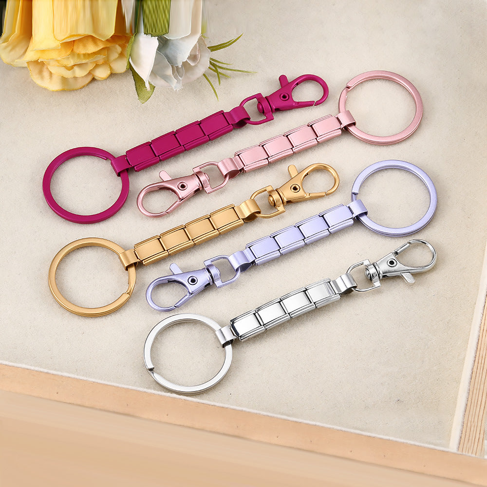 New Spray Painting Technology Multi-color Keychain DIY Splicing Module Bracelet Pendant Stainless Steel Strap Chain Wholesale