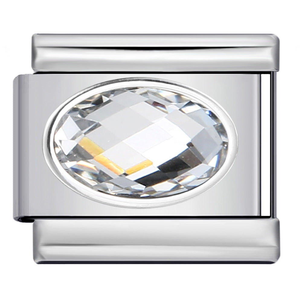 Elliptical Colored Stone Italian Module Bracelet Birthday Stone Stainless Steel DIY Simple and Versatile Bracelet Accessories