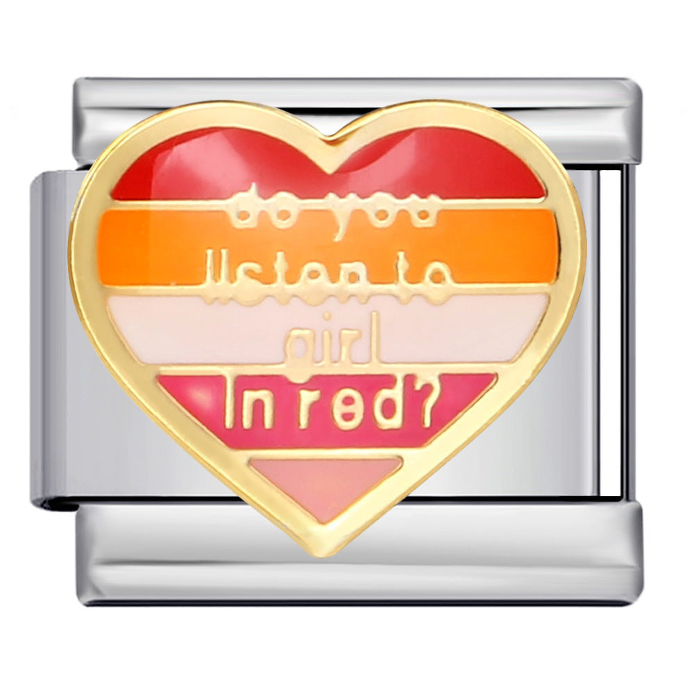 New Love Element Italian Module Bracelet Titanium Steel Gold Plated Drip Oil DIY Welding Pattern Bracelet Accessories