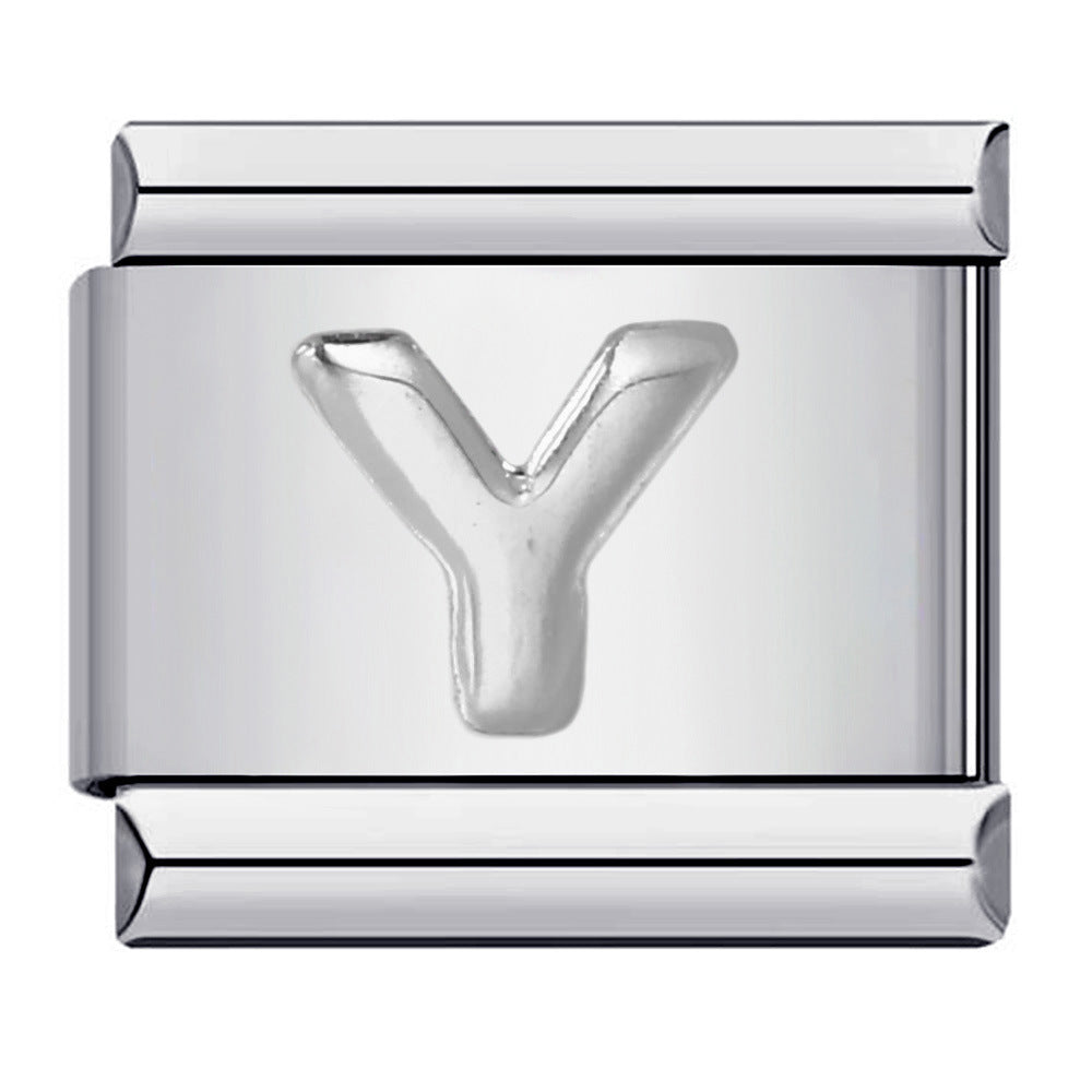 New Stainless Steel Silver Convex English Letter Italian Module Bracelet DIY Elastic Splicing Strap Chain