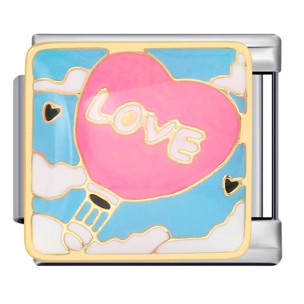 Romantic Valentine's Day Sweet Series Italian Module Bracelet Titanium Steel Welding Drip Oil Pattern DIY Bracelet