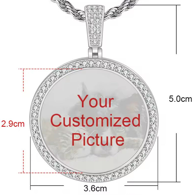 New Micro Inlaid Zircon Heart-shaped Circular Pendant DIY Personalized Picture Photo Making Necklace Birthday Gift