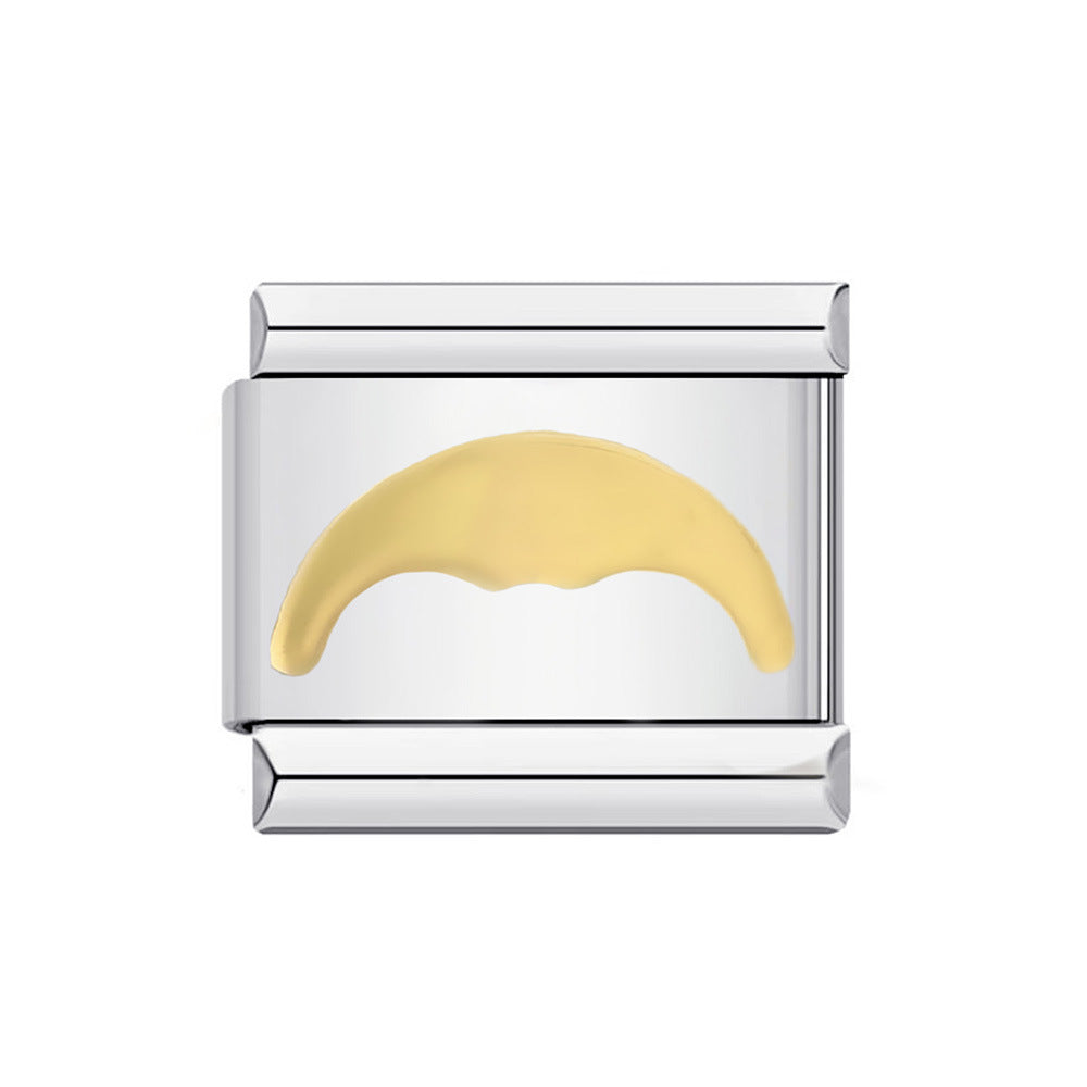 Round Pendant with Gold and Silver Base, Italian Module Bracelet, Titanium Steel Drip Oil Hook, Fashionable DIY Versatile Bracelet